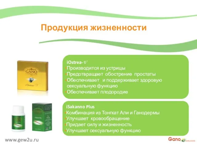 www.gew2u.ru Продукция жизненности iOstrea-V Производится из устрицы Предотвращает обострение простаты Обеспечивает и