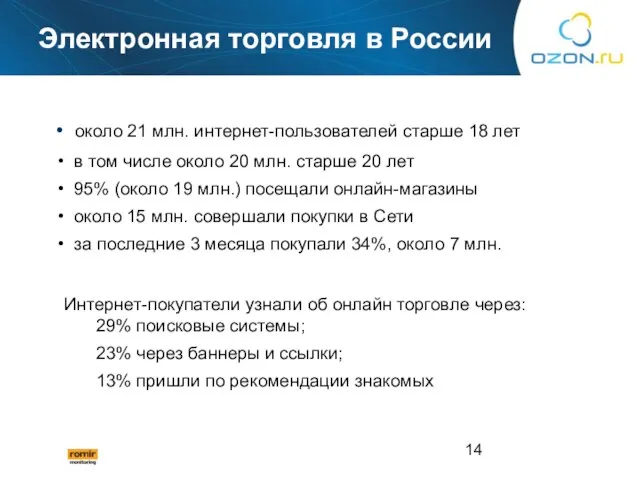 Электронная торговля в России около 21 млн. интернет-пользователей старше 18 лет в