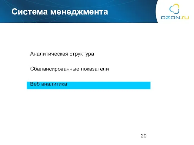 Система менеджмента Аналитическая структура Сбалансированные показатели Веб аналитика