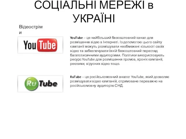СОЦІАЛЬНІ МЕРЕЖІ в УКРАЇНІ Відеостріми YouTube – це найбільший безкоштовний канал для