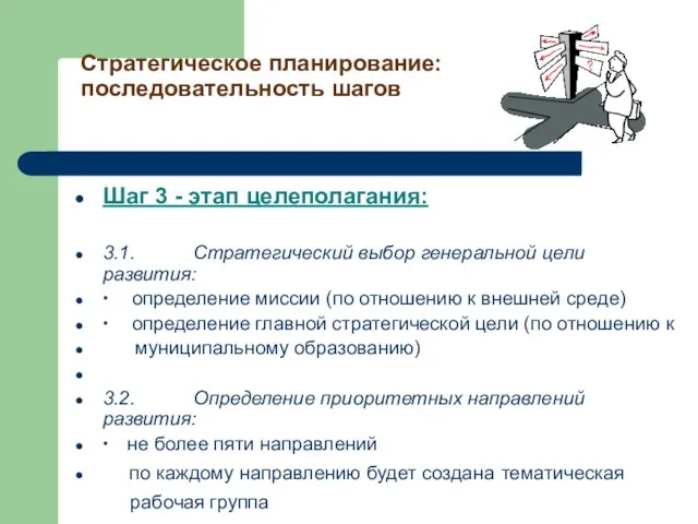 Стратегическое планирование: последовательность шагов Шаг 3 - этап целеполагания: 3.1. Стратегический выбор