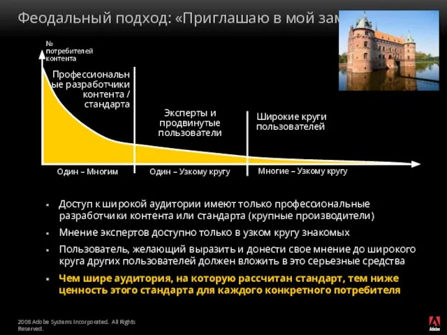 Феодальный подход: «Приглашаю в мой замок» Доступ к широкой аудитории имеют только