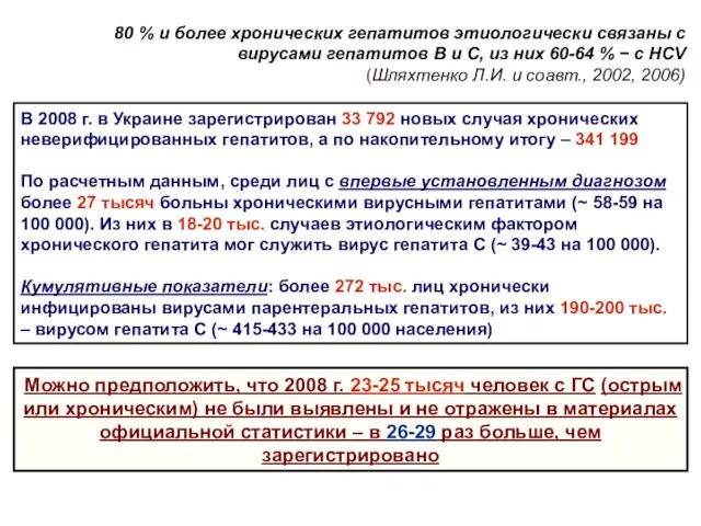 80 % и более хронических гепатитов этиологически связаны с вирусами гепатитов В