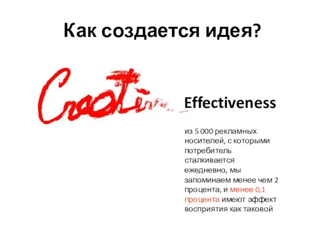 Как создается идея? Effectiveness из 5 000 рекламных носителей, с которыми потребитель