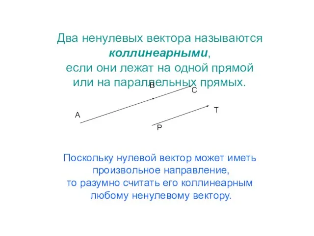 Два ненулевых вектора называются коллинеарными, если они лежат на одной прямой или