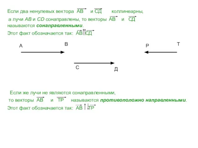 Если два ненулевых вектора АВ и СД коллинеарны, а лучи AB и