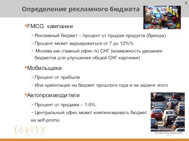 Определение рекламного бюджета FMCG кампании Рекламный бюджет – процент от продаж продукта