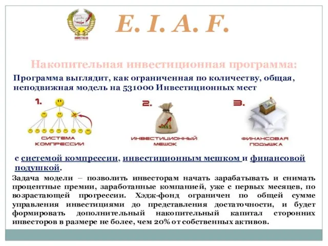 E. I. A. F. Экономическая программа Накопительная инвестиционная программа: Программа выглядит, как