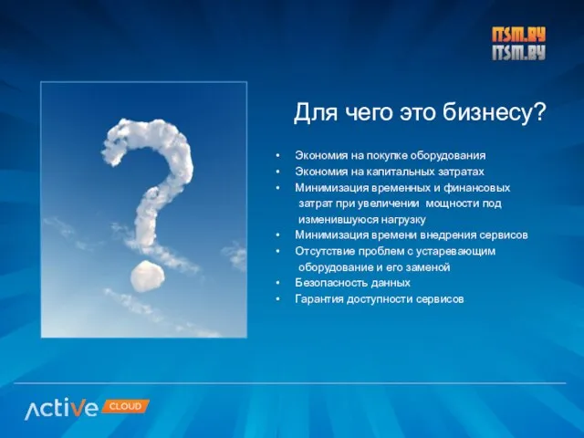 Экономия на покупке оборудования Экономия на капитальных затратах Минимизация временных и финансовых