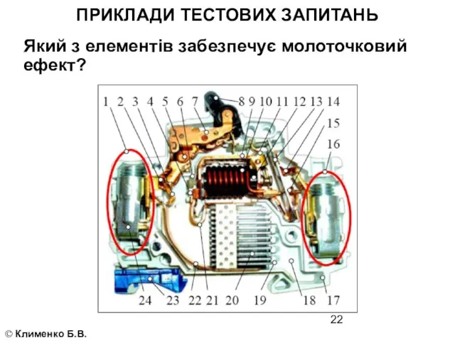 © Клименко Б.В. Який з елементів забезпечує молоточковий ефект? ПРИКЛАДИ ТЕСТОВИХ ЗАПИТАНЬ