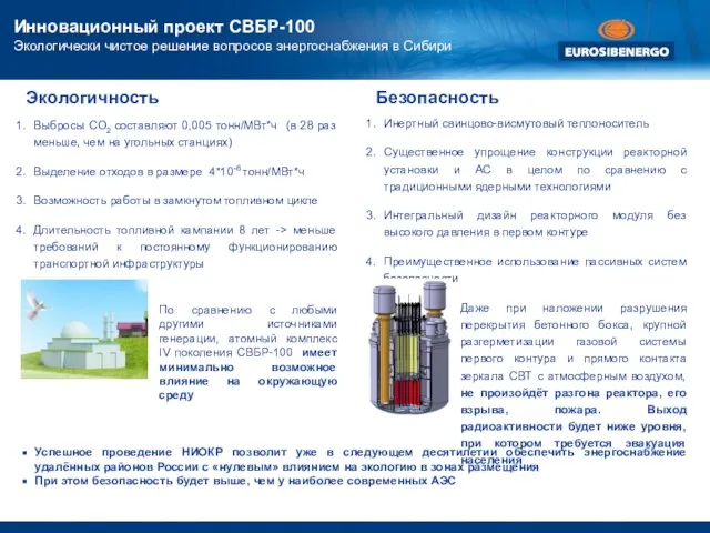 Инновационный проект СВБР-100 Экологически чистое решение вопросов энергоснабжения в Сибири Инертный свинцово-висмутовый