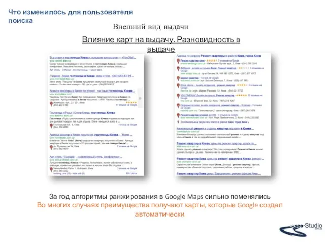 Что изменилось для пользователя поиска Внешний вид выдачи Влияние карт на выдачу.