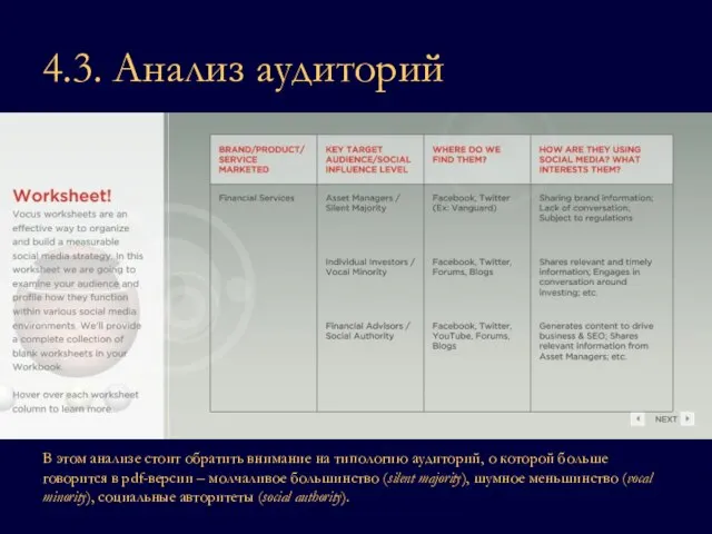 4.3. Анализ аудиторий В этом анализе стоит обратить внимание на типологию аудиторий,