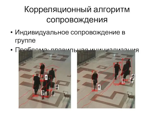 Корреляционный алгоритм сопровождения Индивидуальное сопровождение в группе Проблема: правильная инициализация