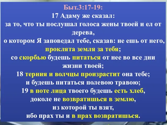 Быт.3:17-19: 17 Адаму же сказал: за то, что ты послушал голоса жены