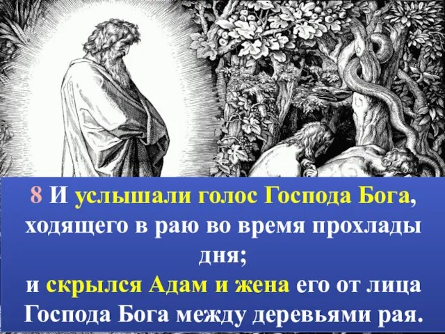 8 И услышали голос Господа Бога, ходящего в раю во время прохлады