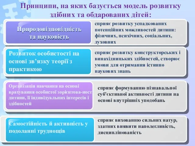 Природовідповідність та науковість Принципи, на яких базується модель розвитку здібних та обдарованих