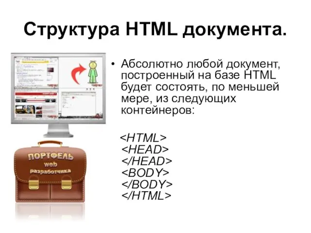 Структура HTML документа. Абсолютно любой документ, построенный на базе HTML будет состоять,
