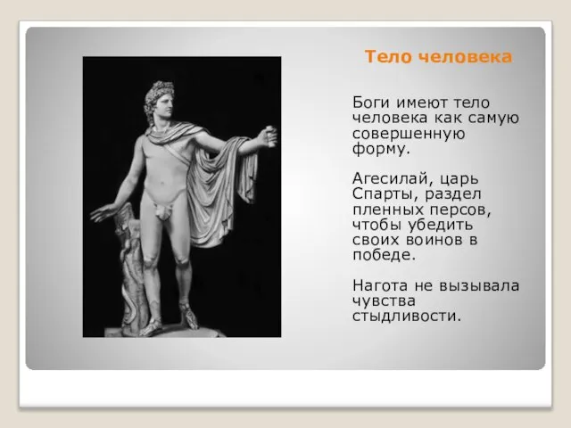 Тело человека Боги имеют тело человека как самую совершенную форму. Агесилай, царь