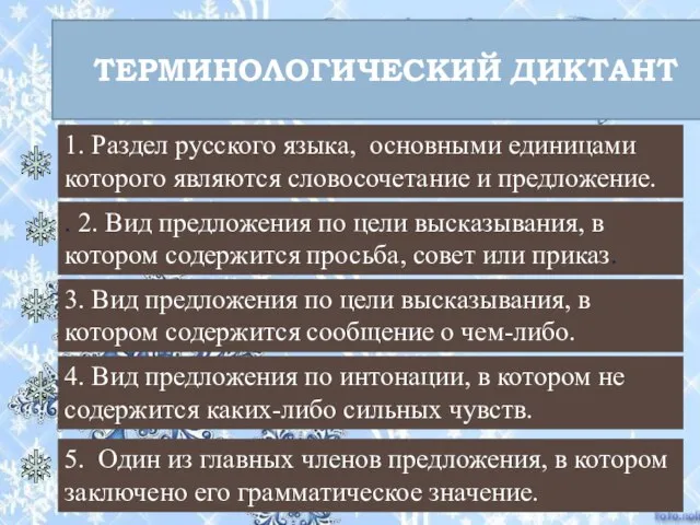ТЕРМИНОЛОГИЧЕСКИЙ ДИКТАНТ 1. Раздел русского языка, основными единицами которого являются словосочетание и