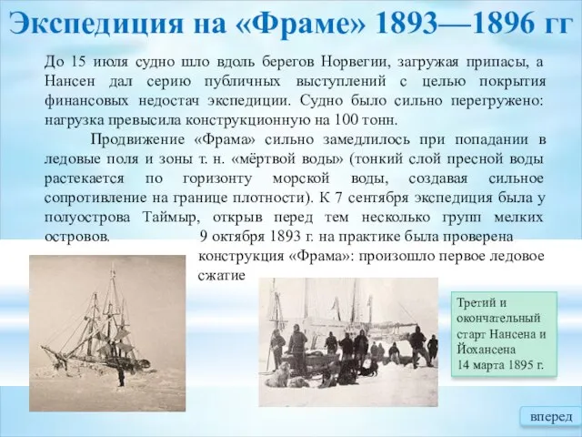 Экспедиция на «Фраме» 1893—1896 гг До 15 июля судно шло вдоль берегов