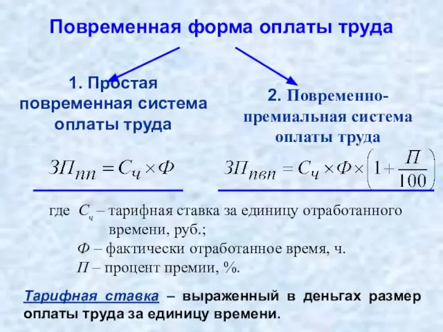 1. Простая повременная система оплаты труда где Сч – тарифная ставка за