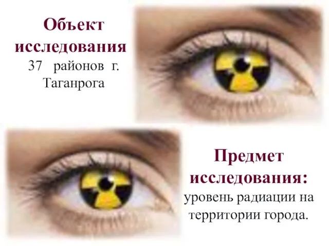 Объект исследования: 37 районов г.Таганрога Предмет исследования: уровень радиации на территории города.