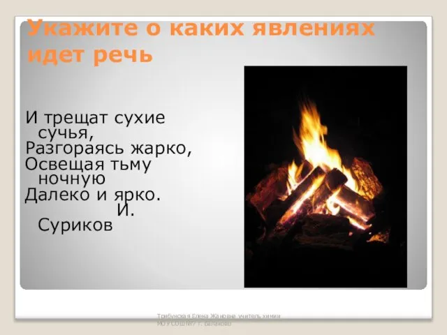 Трибунская Елена Жановна учитель химии МОУ СОШ№7 г. Балаково Укажите о каких