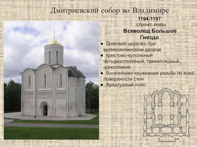 Дмитриевский собор во Владимире 1194-1197 строил князь Всеволод Большое Гнездо Домовая церковь