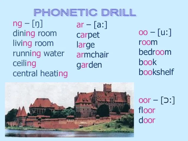 PHONETIC DRILL ng – [ŋ] dining room living room running water ceiling