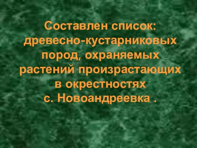 Составлен список: древесно-кустарниковых пород, охраняемых растений произрастающих в окрестностях с. Новоандреевка .