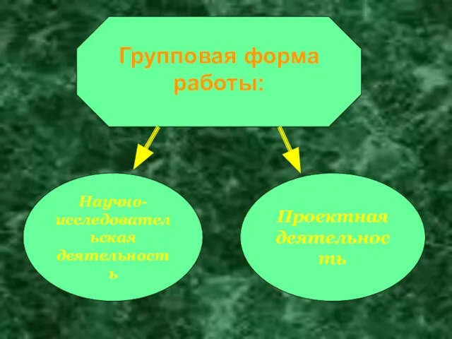 Групповая форма работы: Проектная деятельность Научно- исследовательская деятельность