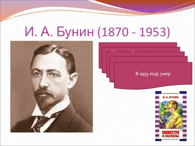 И. А. Бунин (1870 - 1953) Родился в обедневшей дворянской семье Изучал