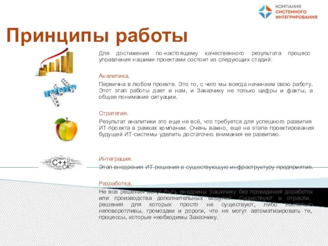 Принципы работы Для достижения по-настоящему качественного результата процесс управления нашими проектами состоит