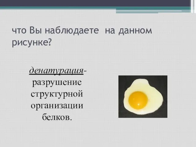 что Вы наблюдаете на данном рисунке? денатурация- разрушение структурной организации белков.