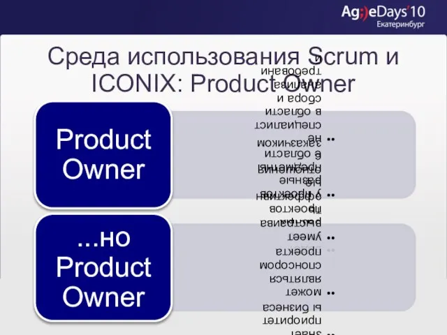 Среда использования Scrum и ICONIX: Product Owner