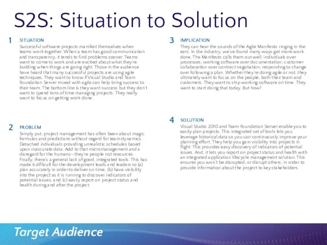 S2S: Situation to Solution Target Audience