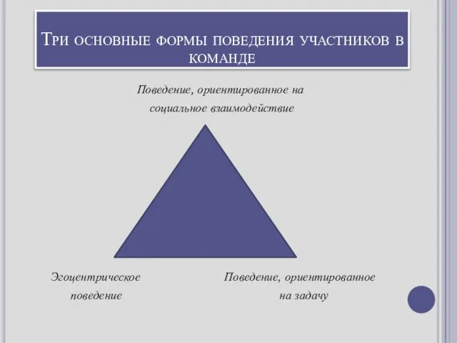 Три основные формы поведения участников в команде Поведение, ориентированное на социальное взаимодействие