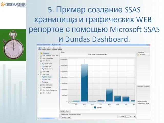 5. Пример создание SSAS хранилища и графических WEB-репортов с помощью Microsoft SSAS и Dundas Dashboard.