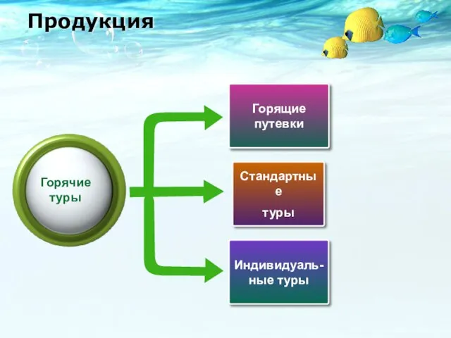 Продукция Индивидуаль- ные туры Стандартные туры Горящие путевки Горячие туры