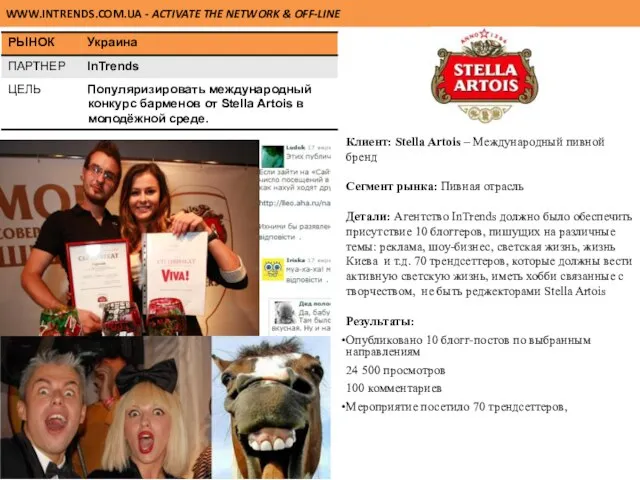 WWW.INTRENDS.COM.UA - ACTIVATE THE NETWORK & OFF-LINE Клиент: Stella Artois – Международный