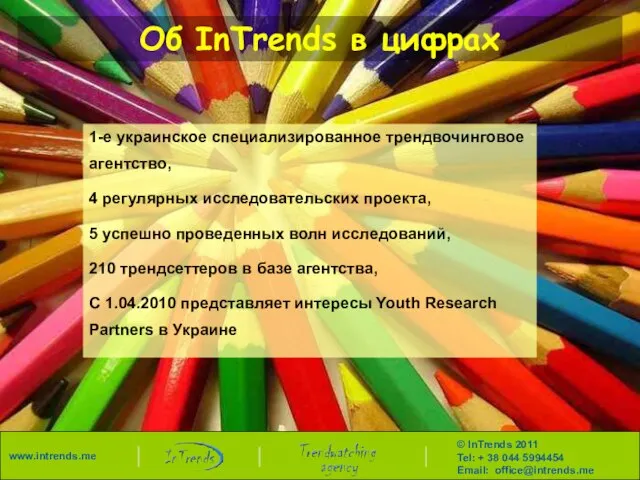 Об InTrends в цифрах 1-е украинское специализированное трендвочинговое агентство, 4 регулярных исследовательских