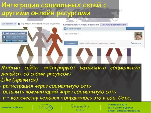 Интеграция социальных сетей с другими онлайн ресурсами Многие сайты интегрируют различные социальные