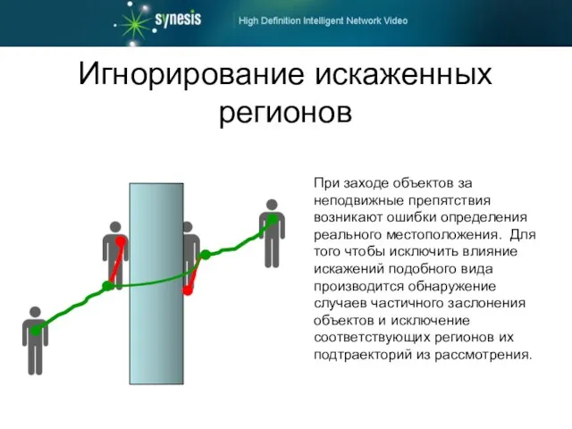 Игнорирование искаженных регионов При заходе объектов за неподвижные препятствия возникают ошибки определения