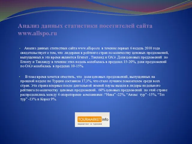 Анализ данных статистики посетителей сайта www.allspo.ru Анализ данных статистики сайта www.allspo.ru в