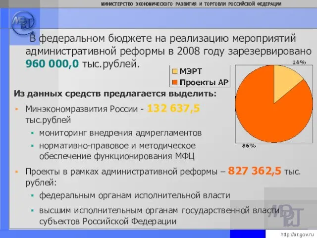 В федеральном бюджете на реализацию мероприятий административной реформы в 2008 году зарезервировано