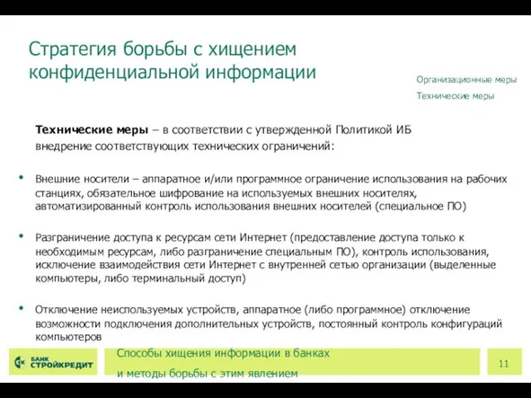 Технические меры – в соответствии с утвержденной Политикой ИБ внедрение соответствующих технических