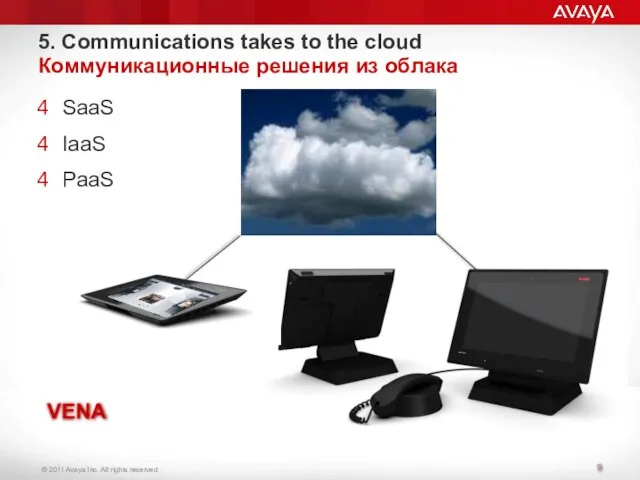 5. Communications takes to the cloud Коммуникационные решения из облака SaaS IaaS PaaS VENA