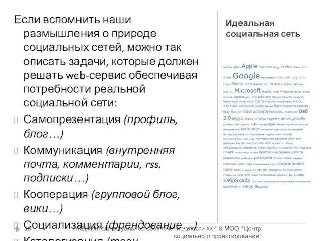 Идеальная социальная сеть НКЦ "Интеллектуальное обеспечение власти-XXI" & МОО "Центр социального проектирования"