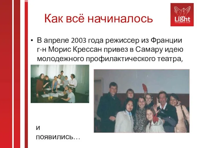 Как всё начиналось В апреле 2003 года режиссер из Франции г-н Морис